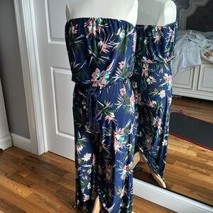 Pink and Blue Floral Wide Leg Jumpsuit